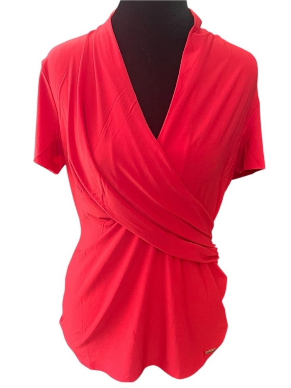 Tahari Short Sleeve Wrap Tee in Red, Size S